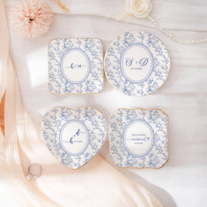 Personalized Wedding Ring Dish, Toile Couple Ring Dish, Married Gift for Best Friend, Engagement Proposal Gift for Couple Bridal Shower Gift