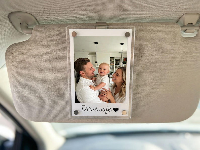 Personalized Couple Photo Car Visor Clip with Drive Safe Message, Unique Romantic Car Accessory Gift for Boyfriend