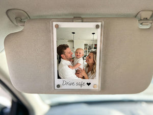 Personalized Couple Photo Car Visor Clip with Drive Safe Message, Unique Romantic Car Accessory Gift for Boyfriend