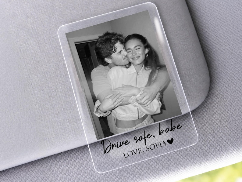 Personalized Couple Photo Car Visor Clip, Drive Safe I Love You, Anniversary Gift for Him, Gifts for Boyfriend, Husband Drive Safe Gift