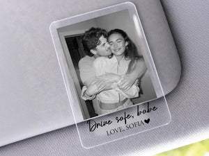 Personalized Couple Photo Car Visor Clip, Drive Safe I Love You, Anniversary Gift for Him, Gifts for Boyfriend, Husband Drive Safe Gift