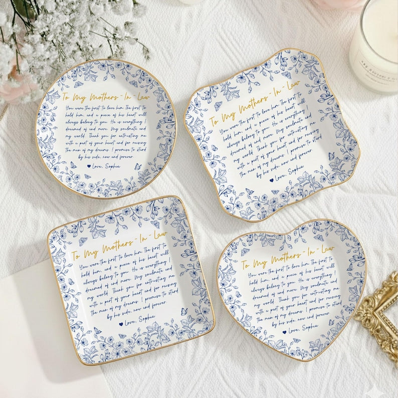 Custom Mother Of The Bride Jewelry Dish, Mother of the bride Jewelry plate, Custom Jewelry Tray for Mom, Wedding Favor Gift For Mom
