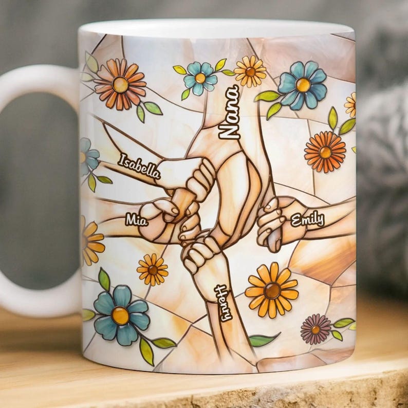 Custom Mom Mug, You Hold Our Hands Also Our Hearts Mug, 3D Inflated Effect Printed Mug, Mom Mug with Kids' Names, Custom Gift for Mama