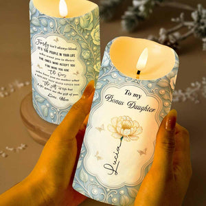 Personalized To My Bonus Daughter LED Candle, Custom Birth Flower Decor Gift For Daughter-In-Law From Mom Family, Birthday Keepsake Gift