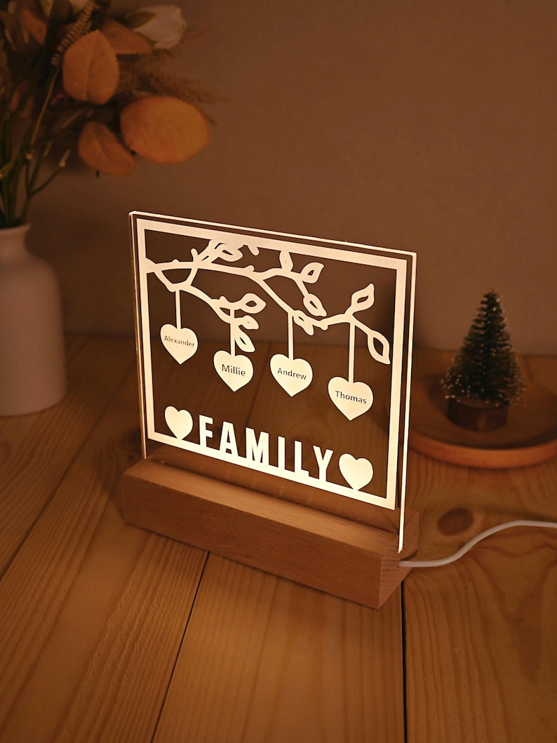 Tree of Life Names Night Light, Personalized Family Lamp, Family Tree Night Light, Custom Night Light with Kids Names, Family Gifts