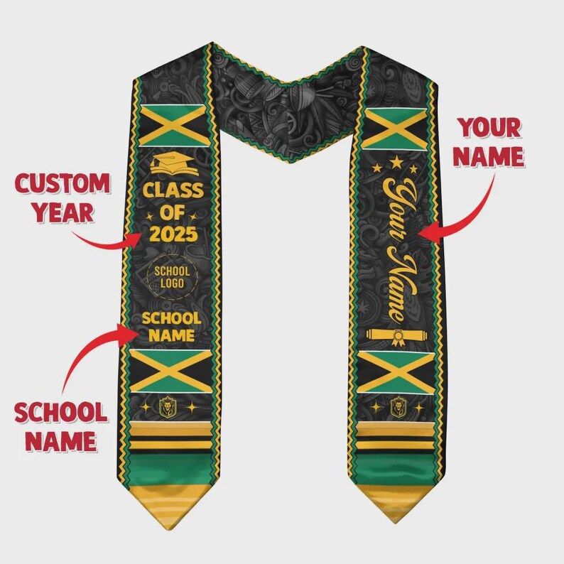 Custom Jamaica Graduation Stole, Jamaica American Flag Graduation Sash, Class Of 2026
