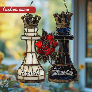Personalized King And Queen Chess Piece Faux Stained Glass Acrylic Suncatcher Wedding Gift Custom Name Suncatcher