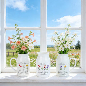 Personalized Grandma's Garden Vase, Birth Flower Vase, Gift for Mom Nana, Mothers Day Gift from Kids Grandkids, Ceramic Flower Vase