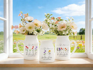 Personalized Grandma's Garden Vase, Birth Flower Vase, Gift for Mom Nana, Mothers Day Gift from Kids Grandkids, Ceramic Flower Vase