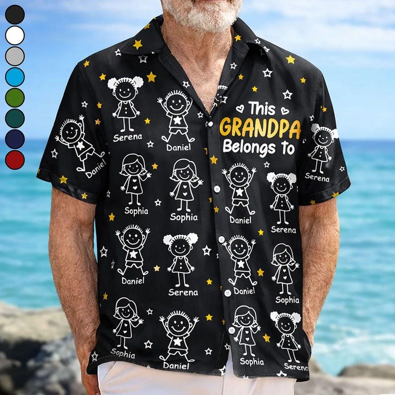 This Grandpa/Grandma Belongs To Personalized Hawaiian Shirt, Shirt With Grandkid Name, Father's Day Gift, Grandpa Dad Birthday Giftt