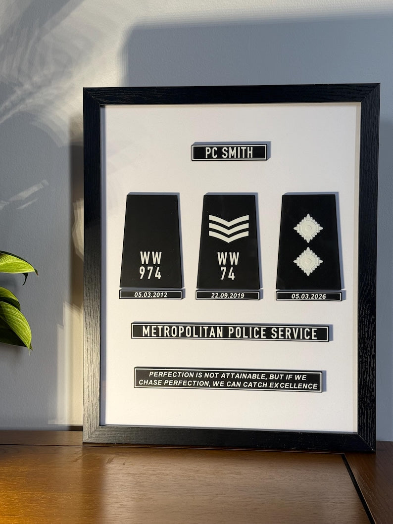 Personalised Police & Ambulance Retirement Epaulette Display Gift | Custom Framed Keepsake | UK Made