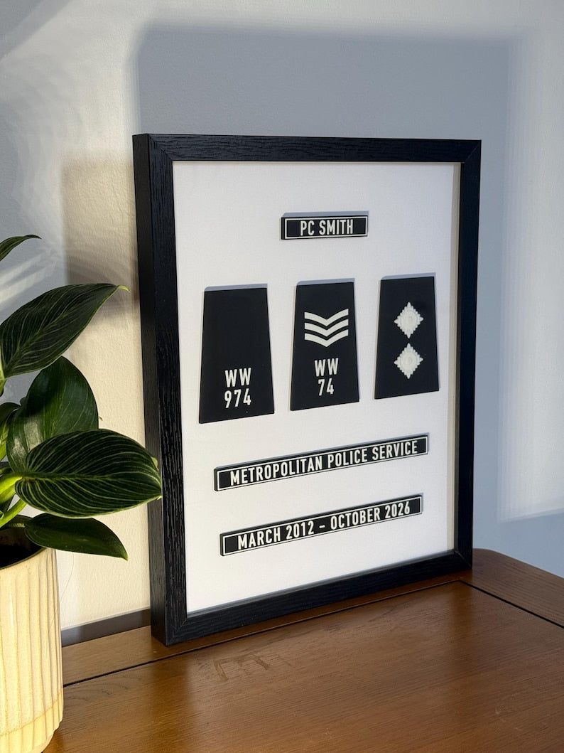 Personalised Police & Ambulance Retirement Epaulette Display Gift | Custom Framed Keepsake | UK Made