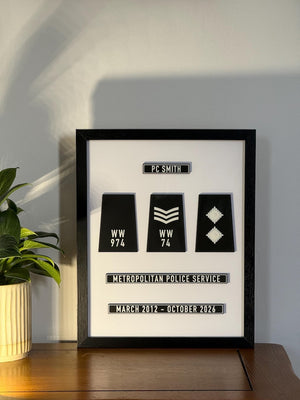 Personalised Police & Ambulance Retirement Epaulette Display Gift | Custom Framed Keepsake | UK Made