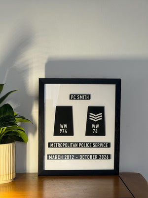 Personalised Police & Ambulance Retirement Epaulette Display Gift | Custom Framed Keepsake | UK Made