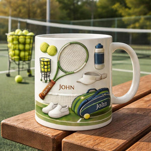 Personalized Tennis Ceramic Mug, Custom Name Sports Coffee Cup, Tennis Player Gift
