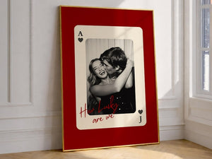 Custom Playing Card, How Lucky are We Poster and Canvas , Personalized Prints for him, Anniversary Gift for Boyfriend, Couple Picture Frame