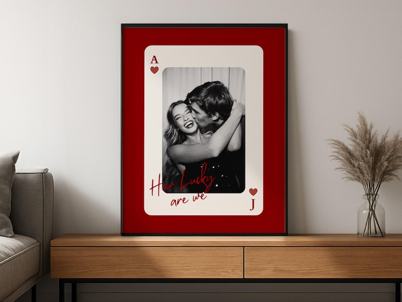 Custom Playing Card, How Lucky are We Poster and Canvas , Personalized Prints for him, Anniversary Gift for Boyfriend, Couple Picture Frame