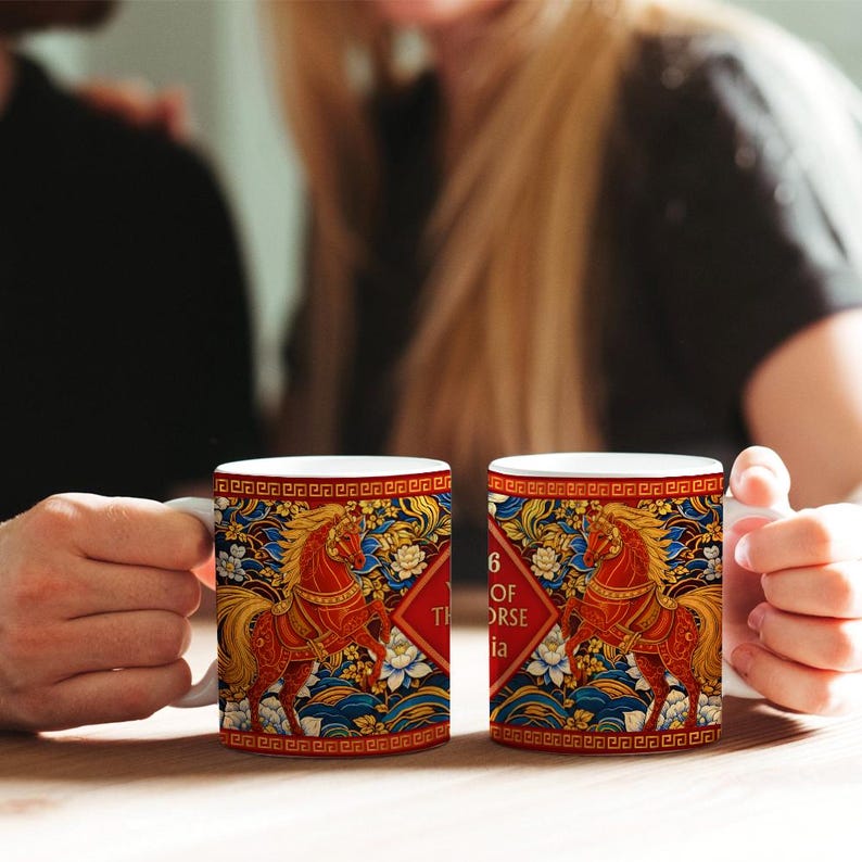 Year of the Horse Mug 2026, Chinese Zodiac Horse Coffee Mug, Lucky Feng Shui Gift for Prosperity, Lunar New Year Mug