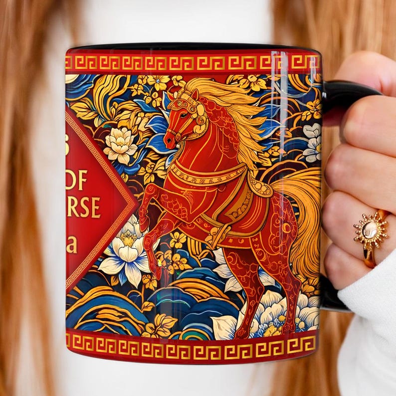 Year of the Horse Mug 2026, Chinese Zodiac Horse Coffee Mug, Lucky Feng Shui Gift for Prosperity, Lunar New Year Mug