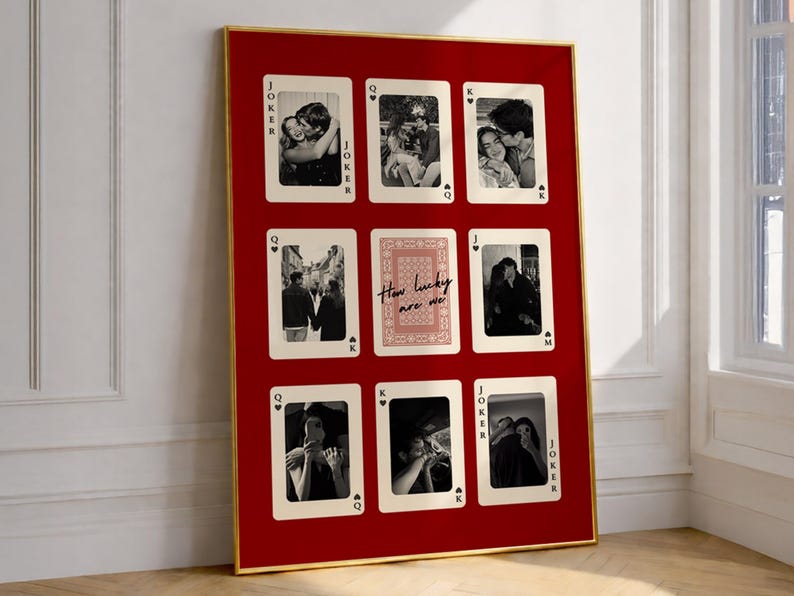 Custom Playing Card Photo Frame, How Lucky are We Poster and Canvas, Personalized Prints for him, Anniversary Gift for Boyfriend, Couple DIY Gift