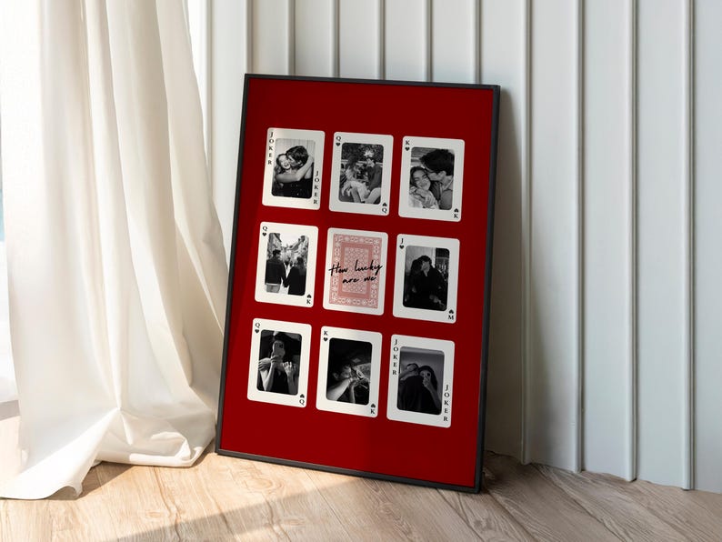 Custom Playing Card Photo Frame, How Lucky are We Poster and Canvas, Personalized Prints for him, Anniversary Gift for Boyfriend, Couple DIY Gift