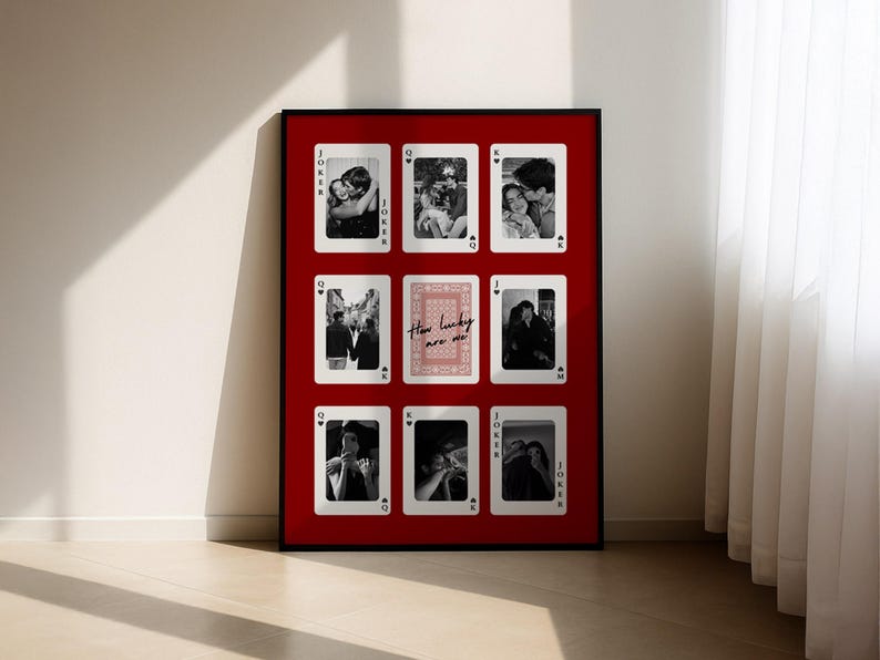 Custom Playing Card Photo Frame, How Lucky are We Poster and Canvas, Personalized Prints for him, Anniversary Gift for Boyfriend, Couple DIY Gift