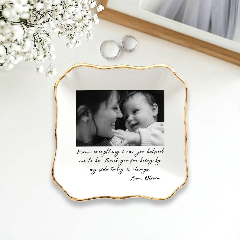 Custom Photo Mother of The Bride Jewelry Dish, Mother of The Bride Jewelry plate, Custom Jewelry Tray for Mom, Wedding Favor Gift For Mom