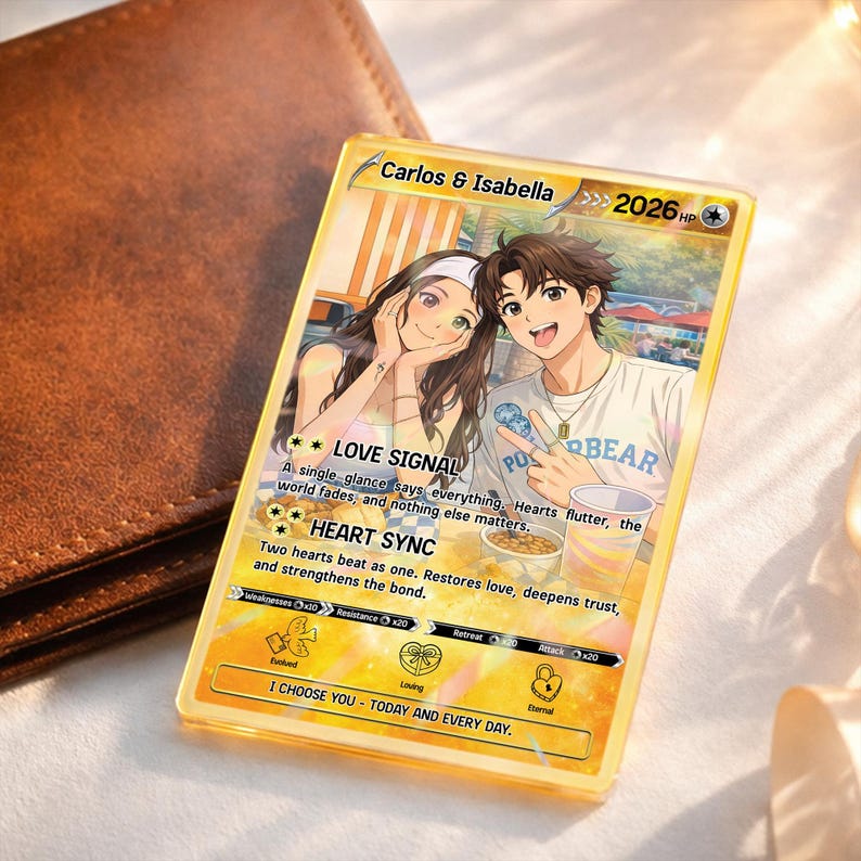 Personalized Poke Love Valentine s Day Card, Custom Anime-Style Photo Card, Valentine Gift, Game Couple Card, Gift for Game Couples, Him&Her
