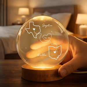 Custom Two-State Map Crystal Ball Night Light, Long Distance Relationship Gifts, Custom Gift for Best Friend, Valentines Day Gift for Couple