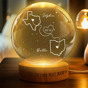 Custom Two-State Map Crystal Ball Night Light, Long Distance Relationship Gifts, Custom Gift for Best Friend, Valentines Day Gift for Couple