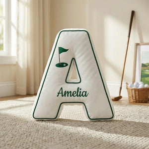 Personalized Golf Letter Pillow, Custom Name Initial Cushion, Golf Nursery Decor, Sports Baby Gift, Monogram Pillow