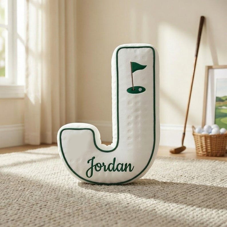 Personalized Golf Letter Pillow, Custom Name Initial Cushion, Golf Nursery Decor, Sports Baby Gift, Monogram Pillow