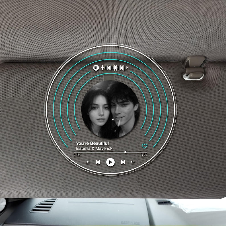 Custom Car Visor Photo Clip,Visor Clip Frame,Personalized Acrylic Sun Visor Decor Gift,Photo Music Code Car Clip,Music Lover Couple Gifts