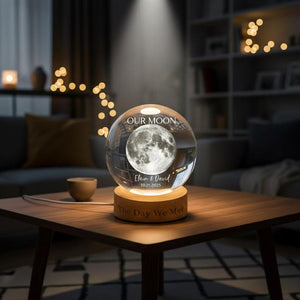 Our Moon Special Day Custom Moon Phase, Personalized Crystal Ball LED Night Light, Valentine's Day Gift For Couple, Husband, Boyfriend, Wife
