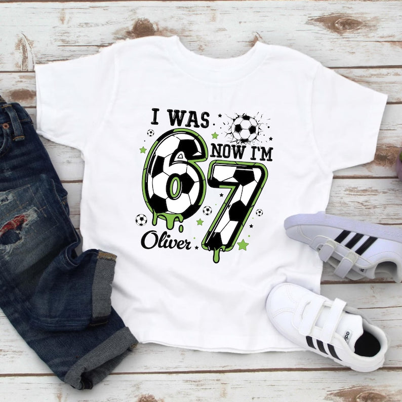 I Was 6 Now I m 7 Soccer Birthday Shirt, 7th Birthday Shirt, Boys Soccer Party Outfit