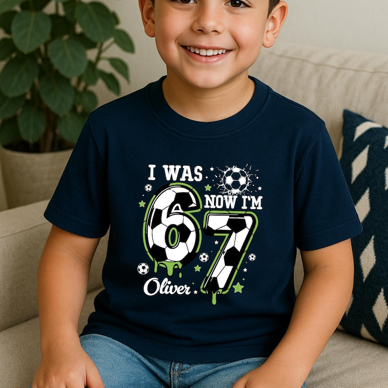I Was 6 Now I m 7 Soccer Birthday Shirt, 7th Birthday Shirt, Boys Soccer Party Outfit