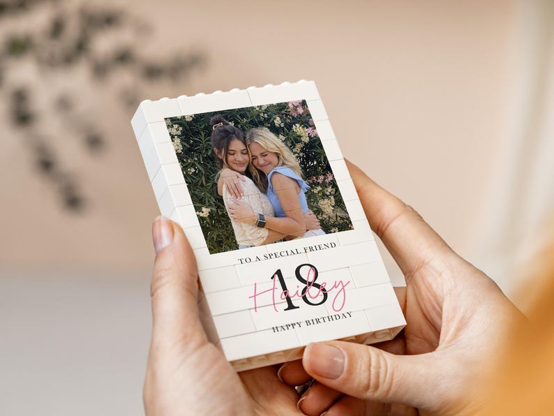 Personalised 18th Birthday Gifts for Him Gift For Her, Photo Building Block Keepsake for Son or Boy, Milestone Birthday Memory Gift