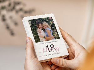 Personalised 18th Birthday Gifts for Him Gift For Her, Photo Building Block Keepsake for Son or Boy, Milestone Birthday Memory Gift