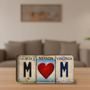 Custom License Plate Style Wooden Blocks State Letters Home Shelf Decor, Gift For Mom, Mother License Plate