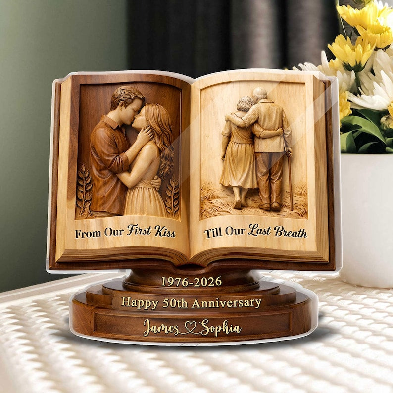 Custom 50th Wedding Anniversary Gift Acrylic Block, 50th Golden Wedding Gift For Parents or Grandparents, 50th Gold Anniversary Plaque