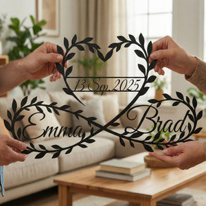 Personalized Infinity Heart Metal Wall Art with Names & Date, Wedding Anniversary Gift