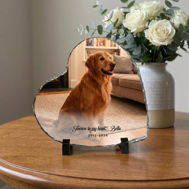 Personalized Pet Memorial Photo Slate Stone: Dog Loss Gift