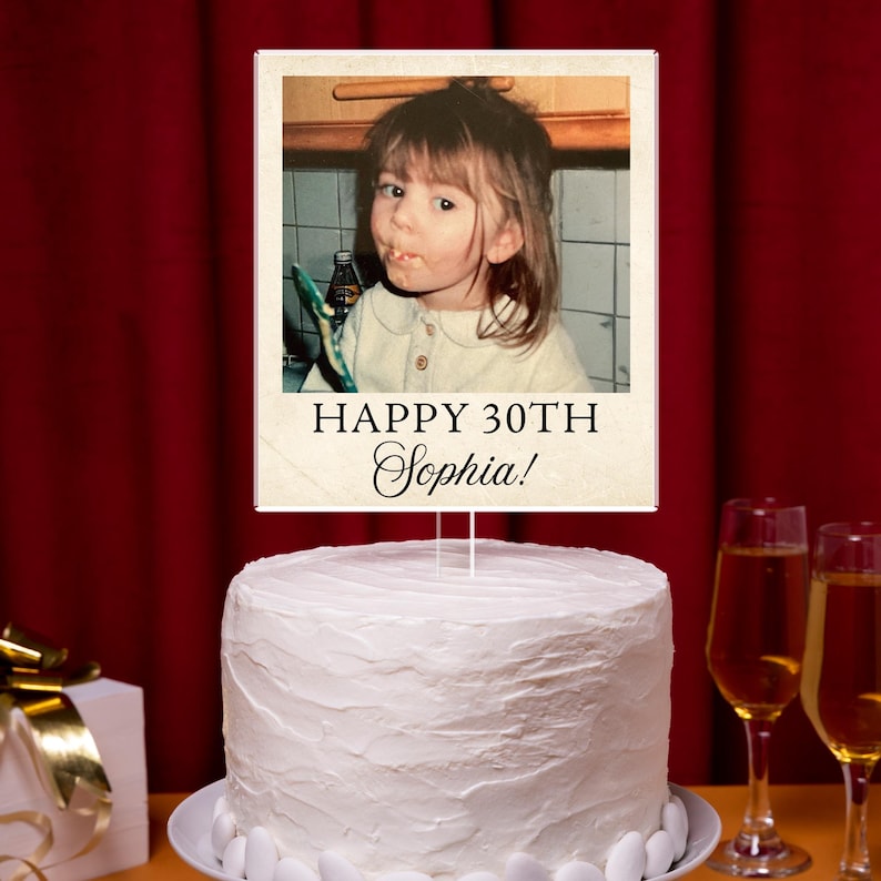 Custom Vintage Photo Birthday Cake Topper, Personalized Vintage 1996 Picture Party Decoration, Milestone Birthday Retro Photo Cake Topper