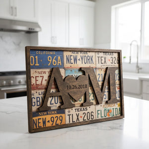 Personalized License Plate Anniversary Wood Sign Custom Date Gift