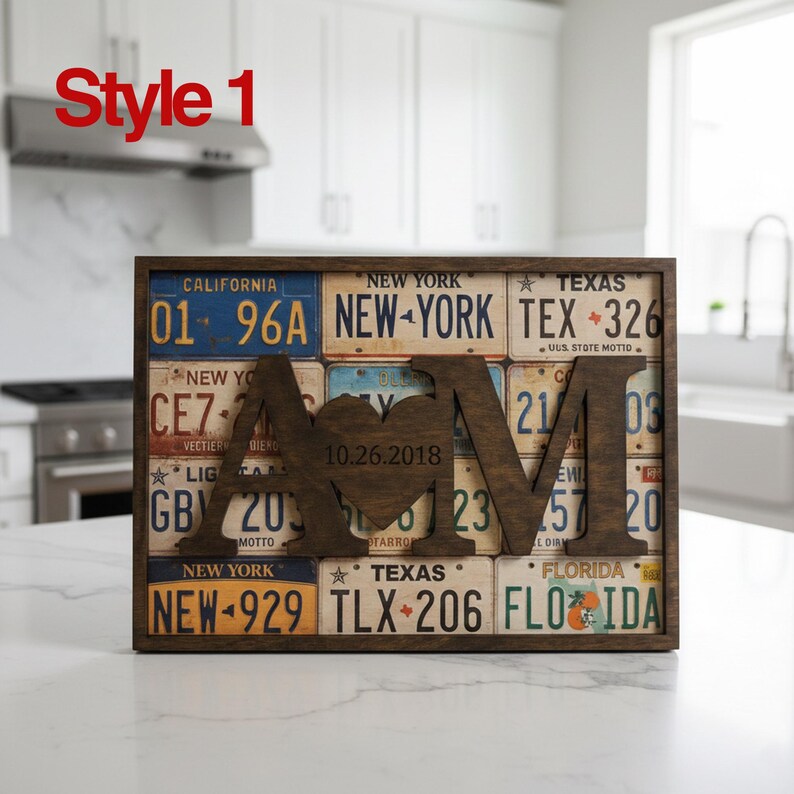Personalized License Plate Anniversary Wood Sign Custom Date Gift