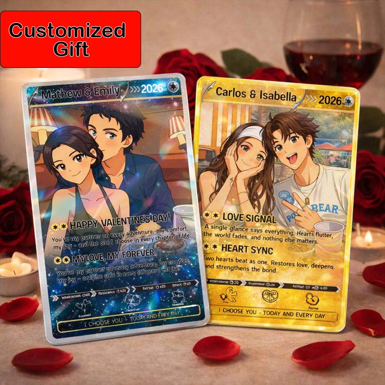 Personalized Poke Love Valentine s Day Card, Custom Anime-Style Photo Card, Valentine Gift, Game Couple Card, Gift for Game Couples, Him&Her