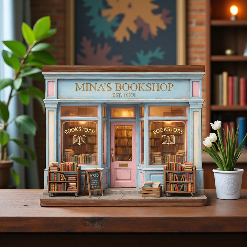 Personalized Bookshop Wooden Block Set, Custom Bookshelf Decor