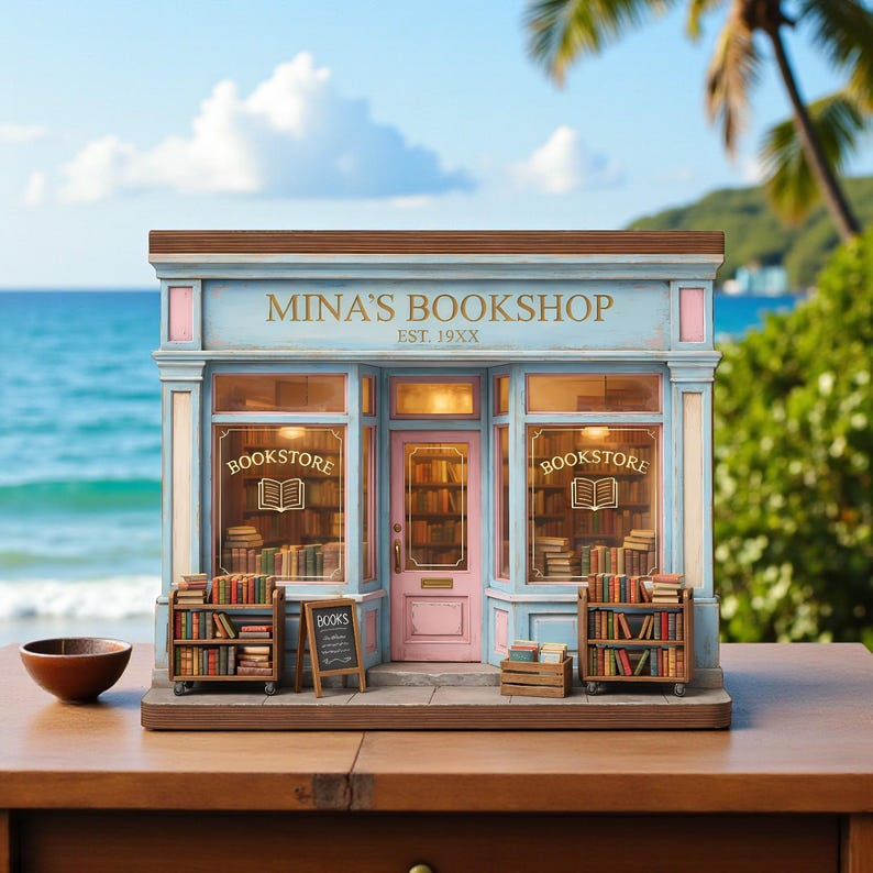 Personalized Bookshop Wooden Block Set, Custom Bookshelf Decor