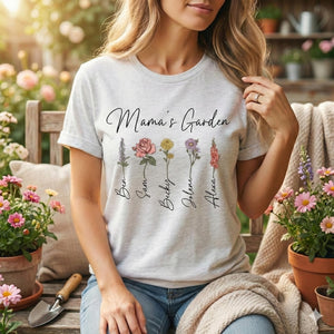 Personalized Birth Flower Shirt, Botanical Family Tee, Mama's Garden Gift
