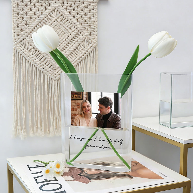 Custom Photo Acrylic Book Vase, Personalized Picture Book Decor,Romantic Valentine s Day Gift for Her or Him, Couple or Anniversary Keepsake